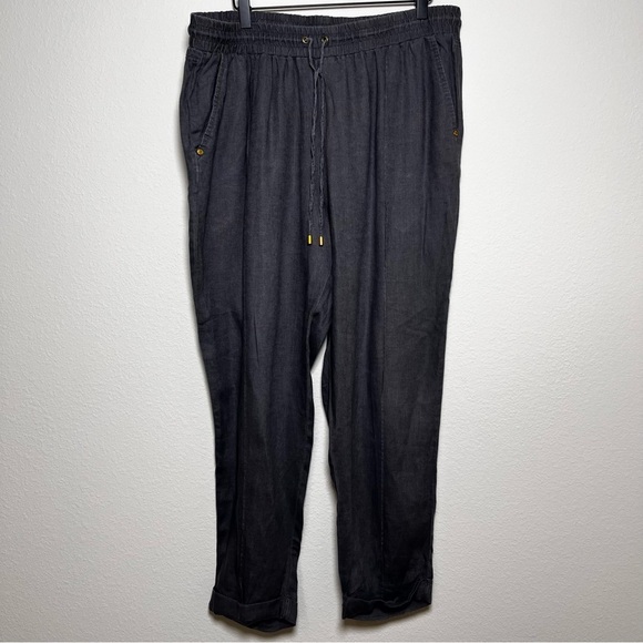 Ellen Tracy Women 100% Linen‎ Pants Large Gray Pull On Tapered Lagenlook Coastal - Picture 1 of 9